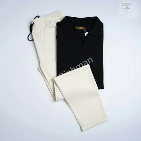 Old School Polo Shirt + Cargo Trouser Set with Pockets – 9 Colors Available