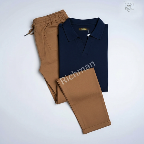 Old School Polo Shirt + Cargo Trouser Set with Pockets – 9 Colors Available