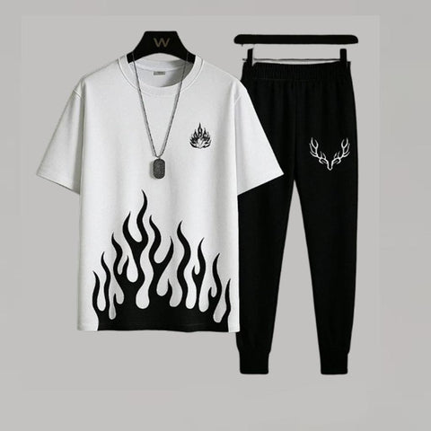 Rich Man High Quality Casual Suits for Men Summer Tracksuit for Men's Fine Fabric T-Shirt and Trouser set 2 pieces