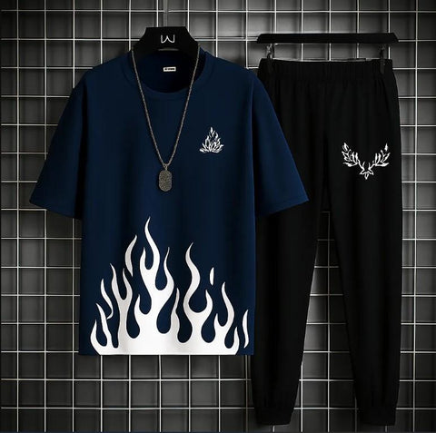 Rich Man High Quality Casual Suits for Men Summer Tracksuit for Men's Fine Fabric T-Shirt and Trouser set 2 pieces