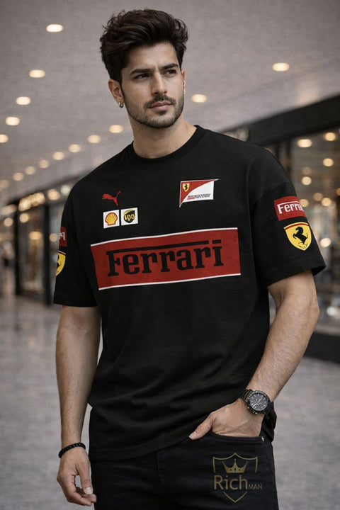 Premium Drop Shoulder Men’s T-Shirt – Ferrari Racing Style | New Arrival