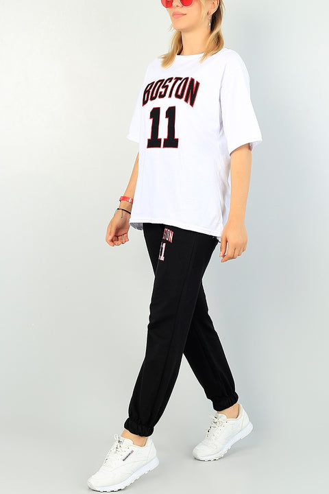 Boston 11 Women Tracksuit Set – White Tee & Black Trouser – Summer Casual Wear