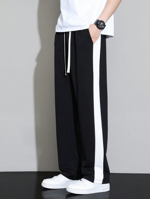 Men’s Loose Fit Wide Leg Pants – Contrast Side Seam with Slant Pockets | Casual Streetwear