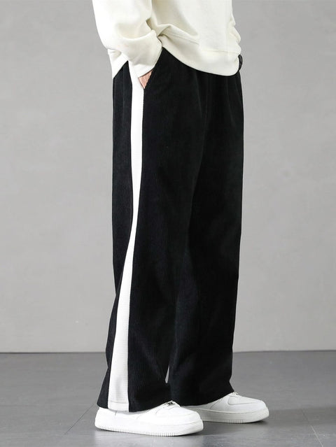 Men’s Loose Fit Wide Leg Pants – Contrast Side Seam with Slant Pockets | Casual Streetwear