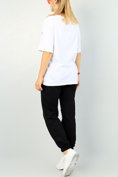 Boston 11 Women Tracksuit Set – White Tee & Black Trouser – Summer Casual Wear