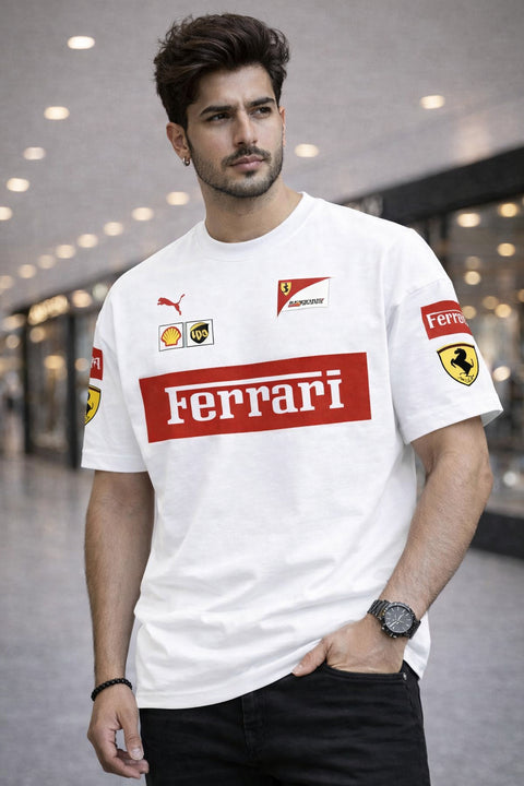 Premium Drop Shoulder Men’s T-Shirt – Ferrari Racing Style | New Arrival
