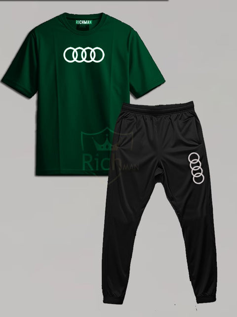 Rich Man New Arrival Audi Design Summer Track Suit for Men and Women Trouser and T-Shirt 2 piece
