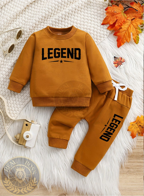 2pcs "LEGEND" Print Crew Neck Outfit For Boys, Sweatshirt & Comfy Pants Set, Kid's Clothes For Fall Winter, As Gift