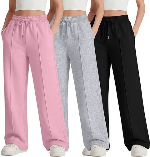 Women’s Pack of 2 Wide Leg Track Pants – Pink & Black | Comfortable Casual Trousers