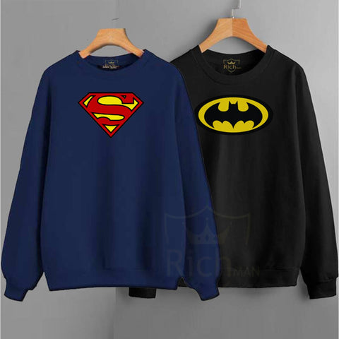 RichMan_Winter Pack of 2 premium printed Full Sleeve sweatshirt batman and Superman For Men and Women's