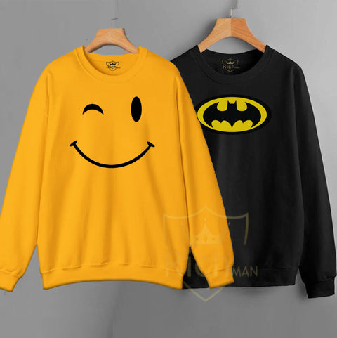 RichMan_Winter Pack of 2 premium printed Full Sleeve sweatshirt batman and Smile face For Men and Women's