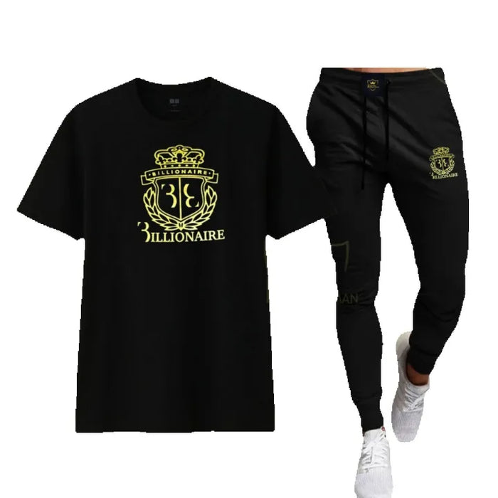 Richman Luxury Black Summer Tracksuit (T-Shirt + Trouser) Set - Premium Quality and Stylish Activewear