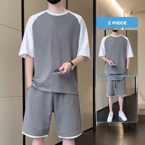 Rich Man Korean Fashion 2 Piece Set Men Summer Clothes Patchwork Tracksuits Men Sports Wear Streetwear Outfits Men Clothing Pure Cotton