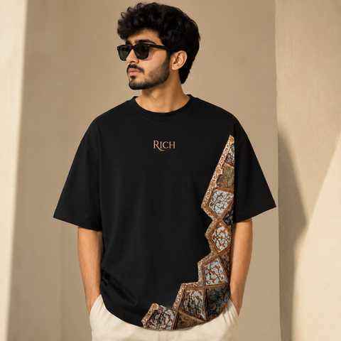 Rich Premium Cotton Oversized Drop Shoulder T-Shirt – Artistic Printed Design