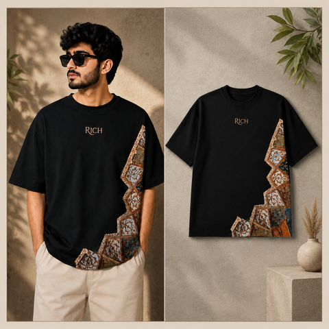 Rich Premium Cotton Oversized Drop Shoulder T-Shirt – Artistic Printed Design