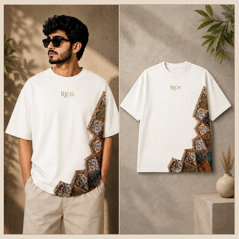 Rich Premium Cotton Oversized Drop Shoulder T-Shirt – Artistic Printed Design