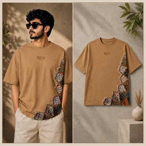 Rich Premium Cotton Oversized Drop Shoulder T-Shirt – Artistic Printed Design