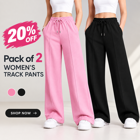 Women’s Pack of 2 Wide Leg Track Pants – Pink & Black | Comfortable Casual Trousers