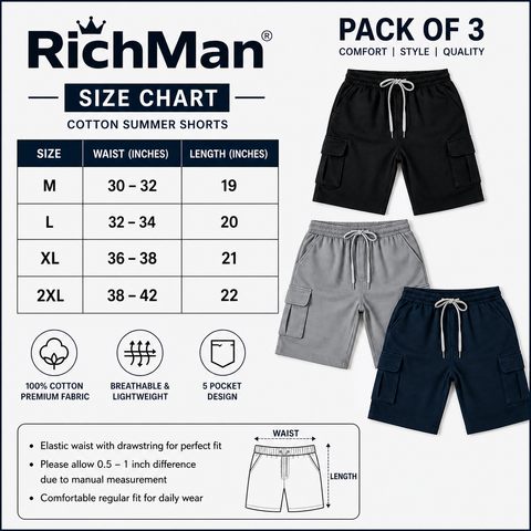 Pack of 3 Casual Shorts – Perfect for Daily Wear Set of 3 shorts