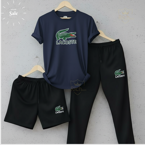Men’s Pack of 3 Sports Set – T-Shirt, Shorts & Track Pants Gym Wear Combo