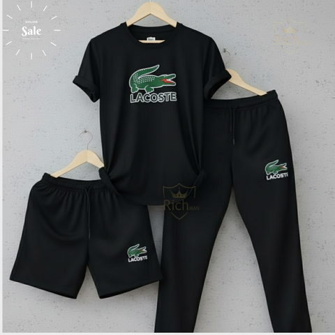 Men’s Pack of 3 Sports Set – T-Shirt, Shorts & Track Pants Gym Wear Combo