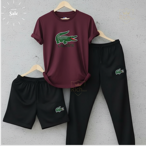 Men’s Pack of 3 Sports Set – T-Shirt, Shorts & Track Pants Gym Wear Combo
