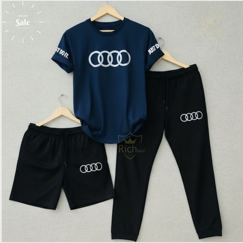 Men’s Pack of 3 Sports Set – T-Shirt, Shorts & Track Pants Gym Wear Combo