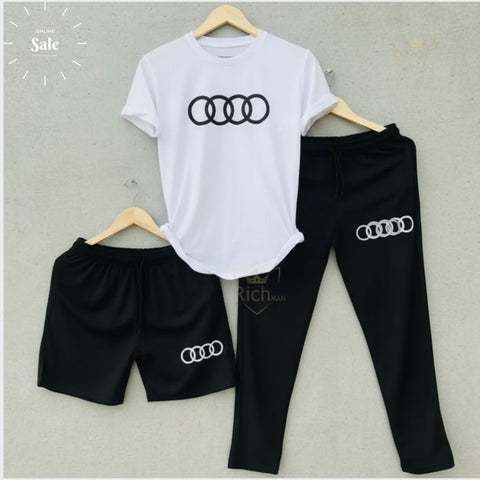 Men’s Pack of 3 Sports Set – T-Shirt, Shorts & Track Pants Gym Wear Combo