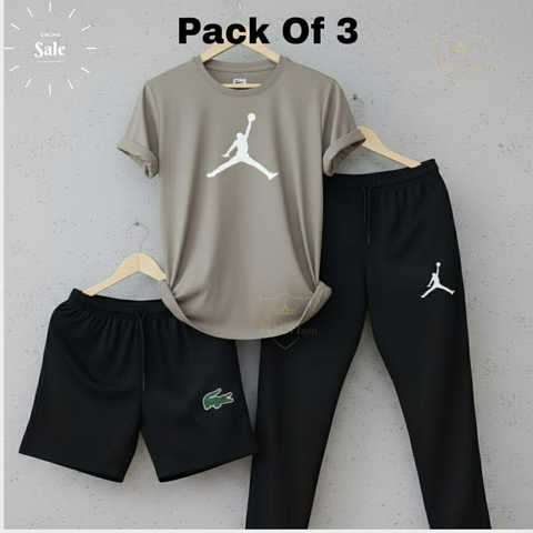 Men’s Pack of 3 Sports Set – T-Shirt, Shorts & Trouser Gym Wear Combo