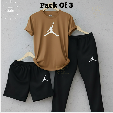 Men’s Pack of 3 Sports Set – T-Shirt, Shorts & Trouser Gym Wear Combo