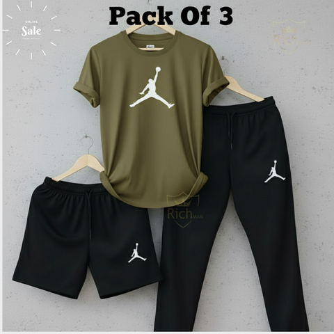 Men’s Pack of 3 Sports Set – T-Shirt, Shorts & Trouser Gym Wear Combo