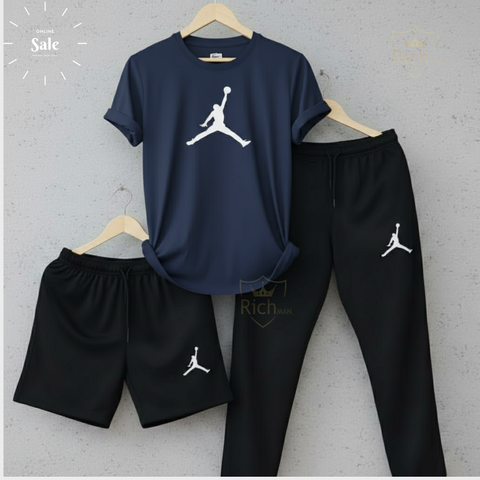 Men’s Pack of 3 Sports Set – T-Shirt, Shorts & Trouser Gym Wear Combo