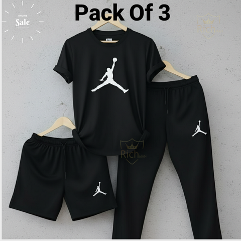 Men’s Pack of 3 Sports Set – T-Shirt, Shorts & Trouser Gym Wear Combo