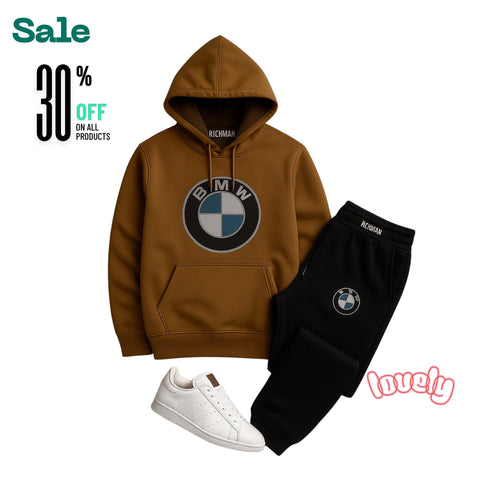 Royal Crest Green & Brown Hoodie Tracksuit – Premium Athletic Streetwear Set
