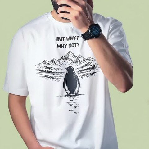 ack of 2 Men’s Summer Graphic T-Shirts – Penguin Print & Typography Design – Soft Cotton Casual Tee White & Navy Blue