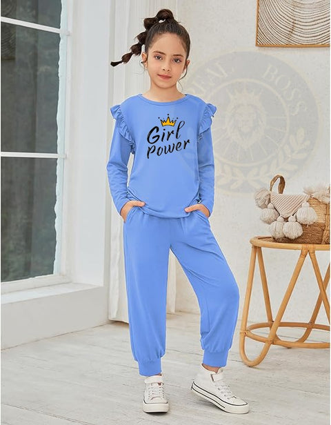 Girl Power Printed 2 Piece Outfits Stylish Tracksuit Full sleeve T-shirt and trouser Kids Clothing Set for girl