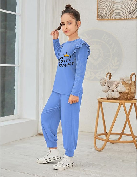 Girl Power Printed 2 Piece Outfits Stylish Tracksuit Full sleeve T-shirt and trouser Kids Clothing Set for girl