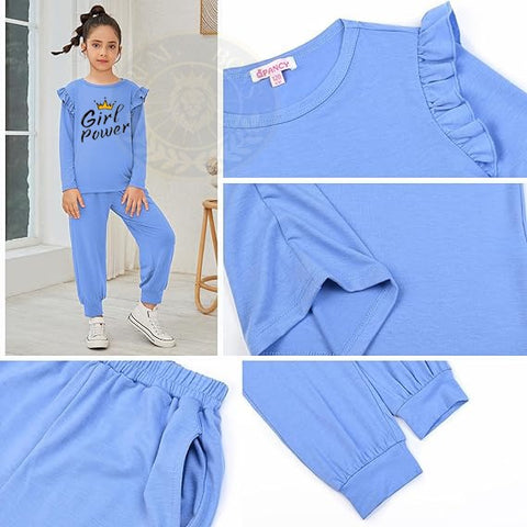 Girl Power Printed 2 Piece Outfits Stylish Tracksuit Full sleeve T-shirt and trouser Kids Clothing Set for girl