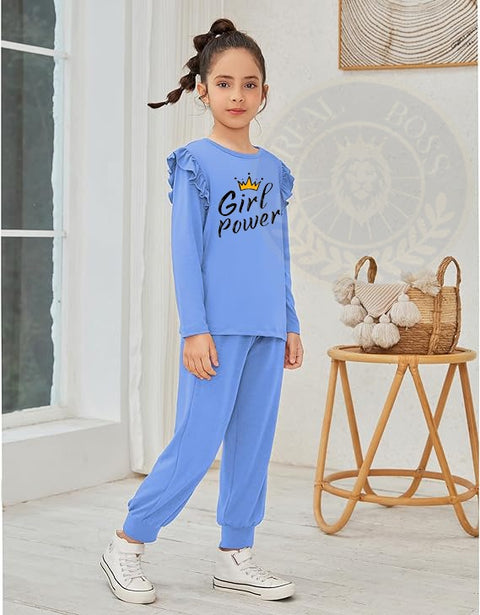 Girl Power Printed 2 Piece Outfits Stylish Tracksuit Full sleeve T-shirt and trouser Kids Clothing Set for girl