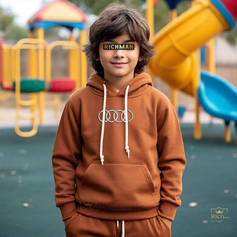 Rich Man Boys Warm Thickened Fleece Comfy Tops & Pants,King Pattern Print Long Sleeve Hoodie Pullover Sweatshirts & Pants, 2pieces Sports Suit Outfits, Kids Trendy Clothes Set - Tshirts For Boys / Tshirts For Girls