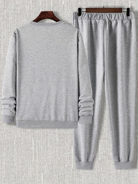 RichMan Long Sleeve Round Neck Street Casual Sports And Fashionable Sweatshirt, Elastic Drawstring Trousers, Sweatshirt And Pants Two-piece Set, For Outdoor, For Autumn And Winter