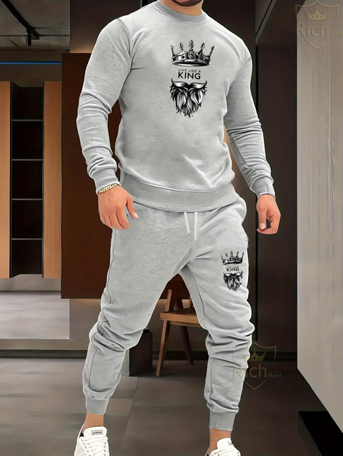 RichMan Long Sleeve Round Neck Street Casual Sports And Fashionable Sweatshirt, Elastic Drawstring Trousers, Sweatshirt And Pants Two-piece Set, For Outdoor, For Autumn And Winter