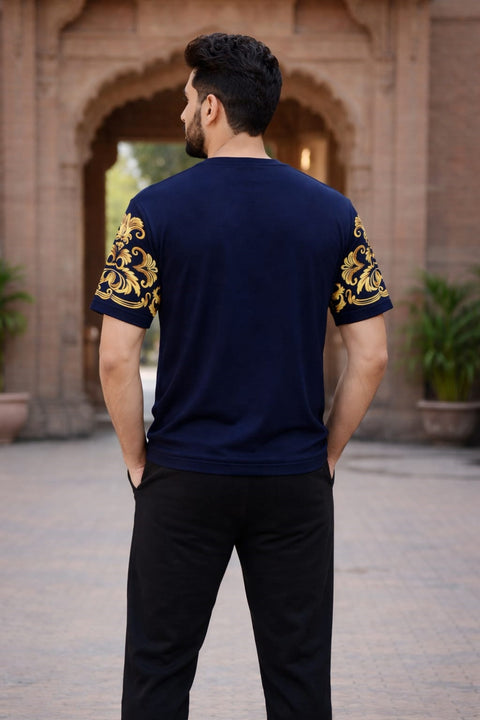 Men’s Black Royal Print T-Shirt & Trouser Set – Premium Summer Tracksuit