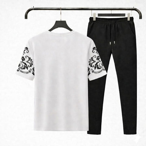 Men’s Black Royal Print T-Shirt & Trouser Set – Premium Summer Tracksuit