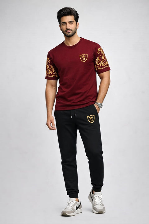 Men’s Black Royal Print T-Shirt & Trouser Set – Premium Summer Tracksuit