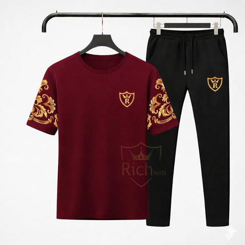 Men’s Black Royal Print T-Shirt & Trouser Set – Premium Summer Tracksuit