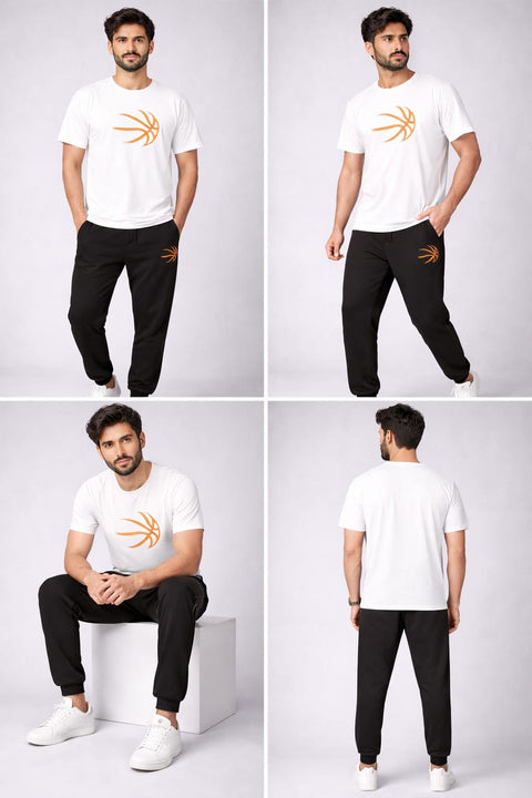 Men’s Premium Basketball Graphic T-Shirt & Jogger Tracksuit Set – Navy Blue & Black