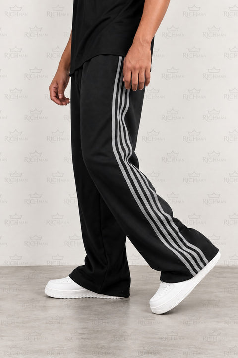 Men’s Premium Wide Leg Track Pants – Black, Blue & Heather Grey | Trendy Loose Fit Trousers