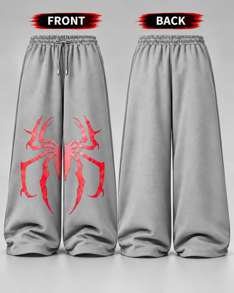 Men’s Spider Print Wide Leg Baggy Trouser – Black | Streetwear Collection