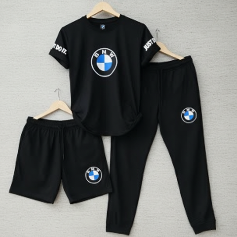 Men’s Pack of 3 Sports Set – T-Shirt, Shorts & Track Pants Gym Wear Combo